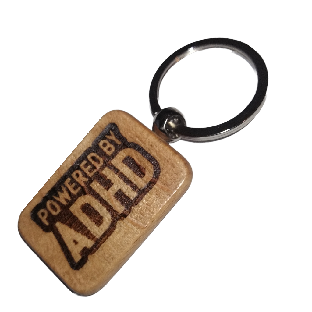 Powered by ADHD Keyring by Retrosheep | Engraved Key fob Keyring #ADHD #caraccessories